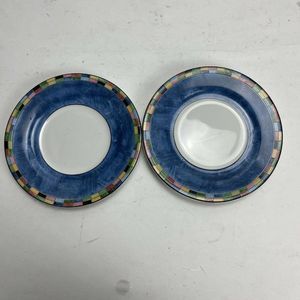 2 PTS International Interiors Fantasia Stoneware 6 1/4" Saucer Rimmed White Blue